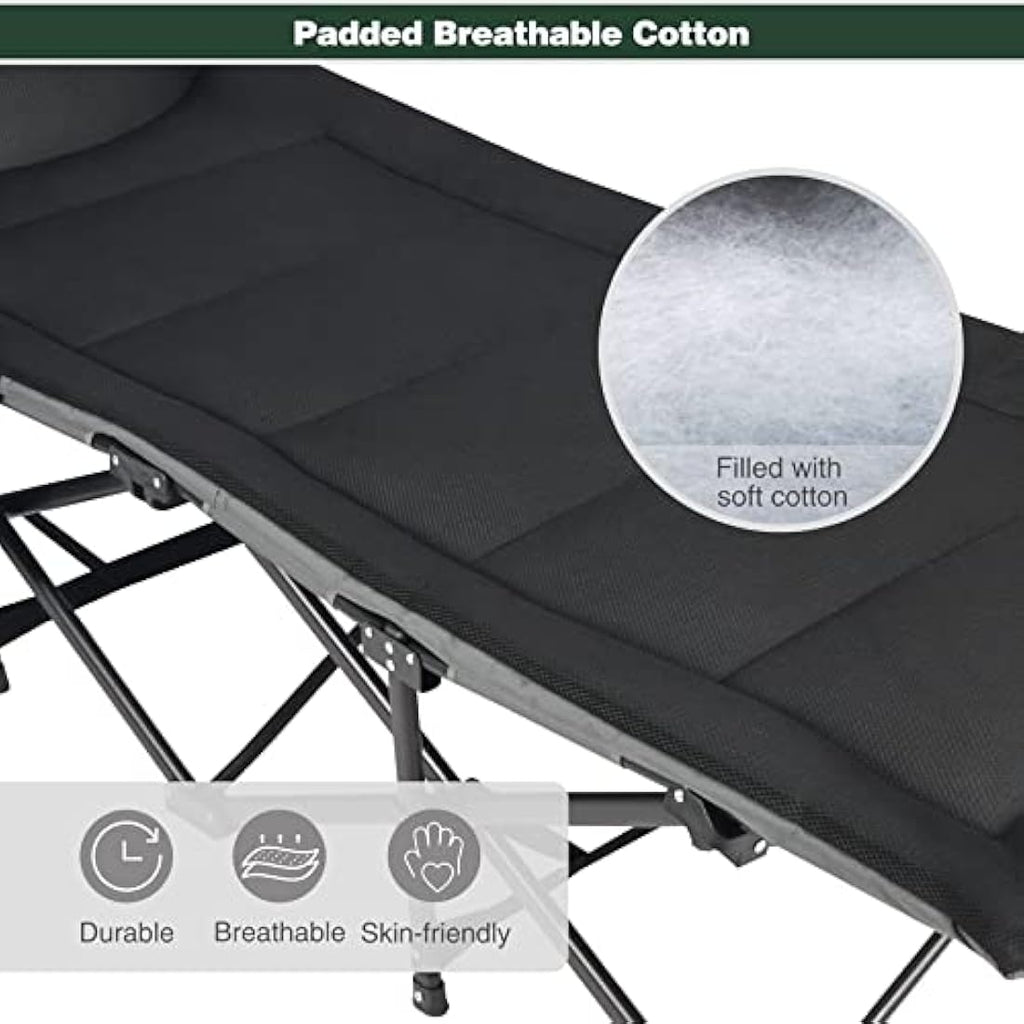 REDCAMP Heavy Duty Folding Camping Cot | Extra Wide Bed with Cushion