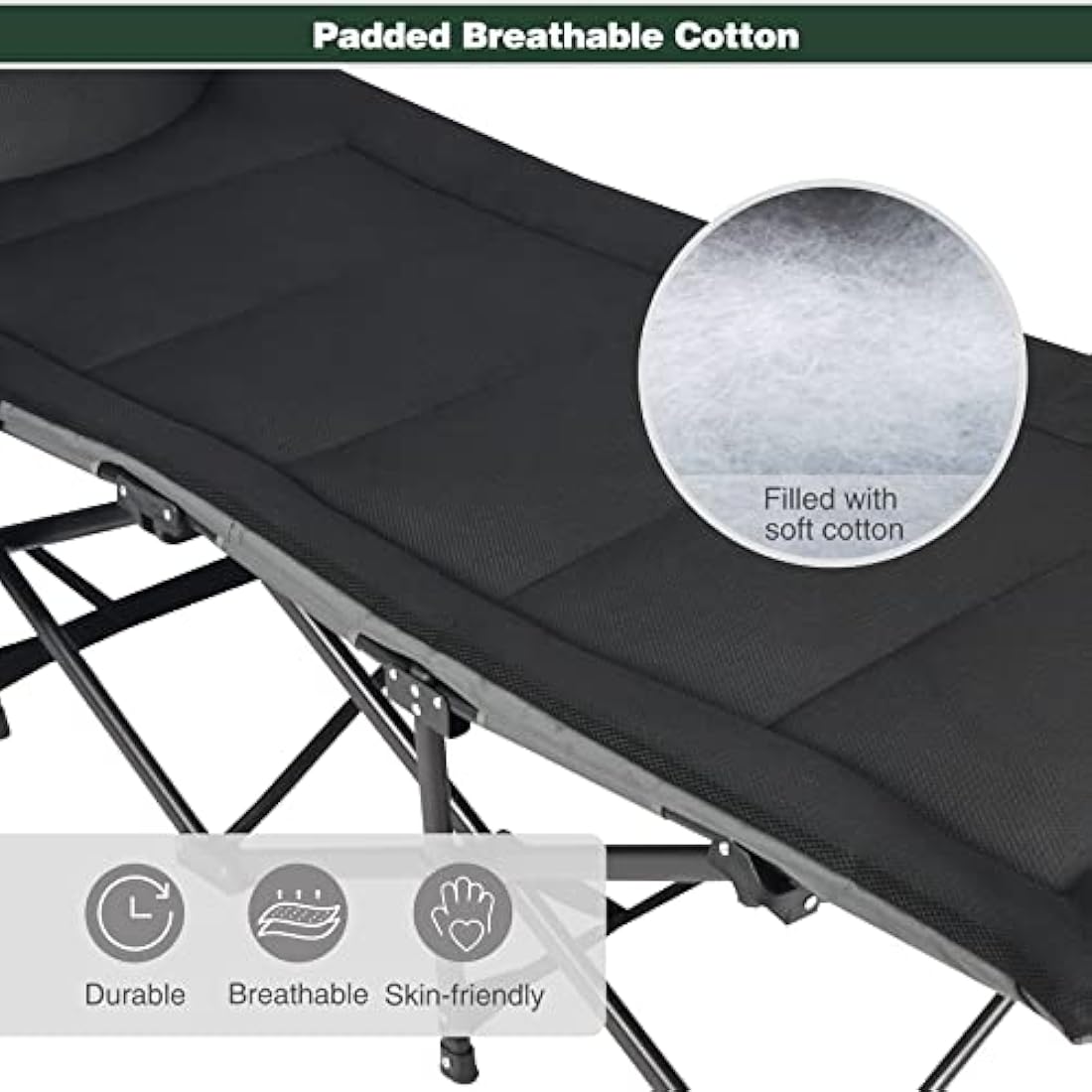 REDCAMP Heavy Duty Folding Camping Cot | Extra Wide Bed with Cushion
