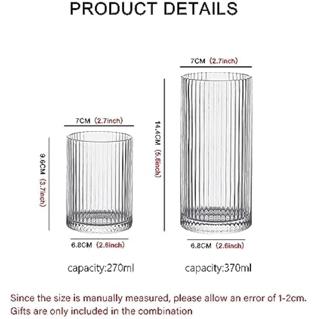 Ribbed Glassware Set – 370ml Origami Style Drinking Glasses