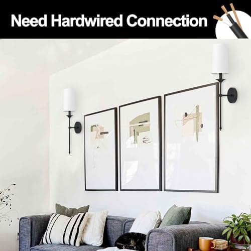 Passica Decor Black Wall Sconces Set of 2 | Farmhouse Fabric Shade Lights