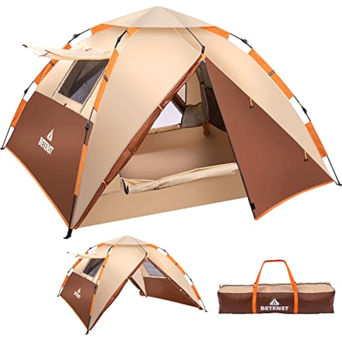 BETENST 3 Person Pop Up Camping Tent | Waterproof 2-in-1 Family Dome
