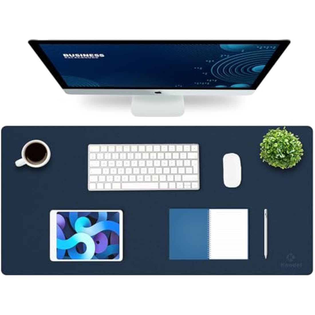 K KNODEL Dual-Sided Leather Desk Mat | Large Office Mouse Pad, Dark Blue