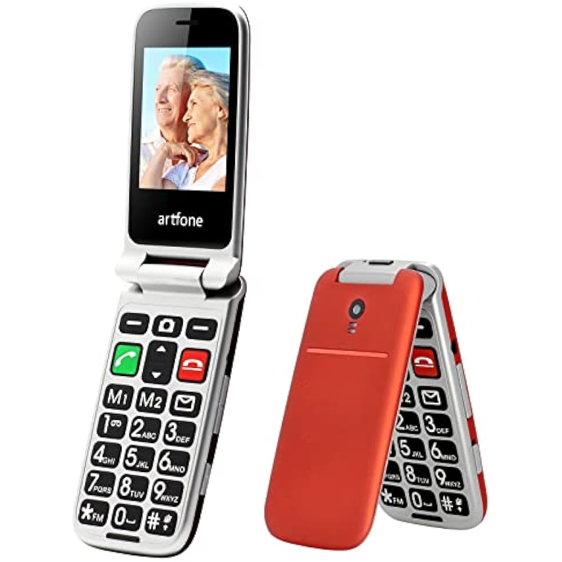Artfone CF241 Flip Phone for Seniors – Big Button Unlocked GSM Mobile, Red
