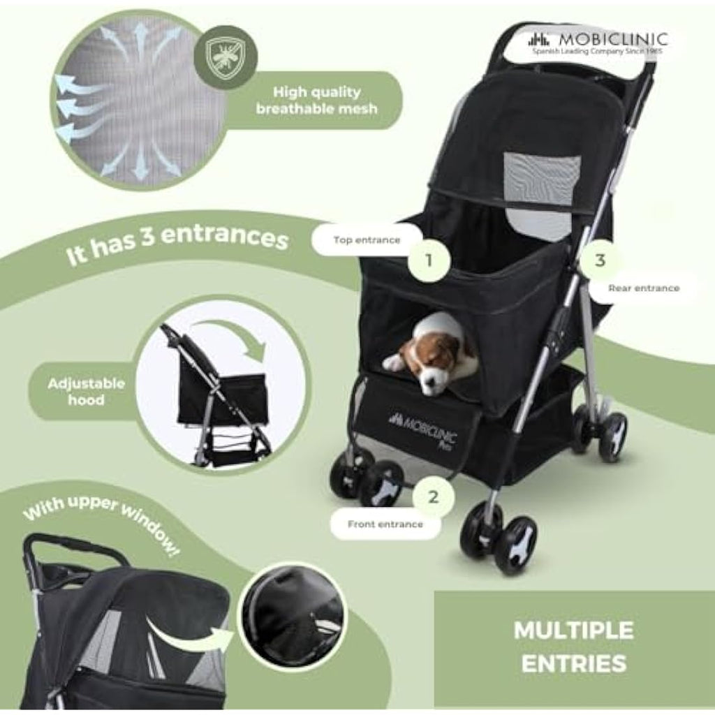 Mobiclinic Zuma Foldable Dog Pram - Pet Stroller for Small Dogs, Black