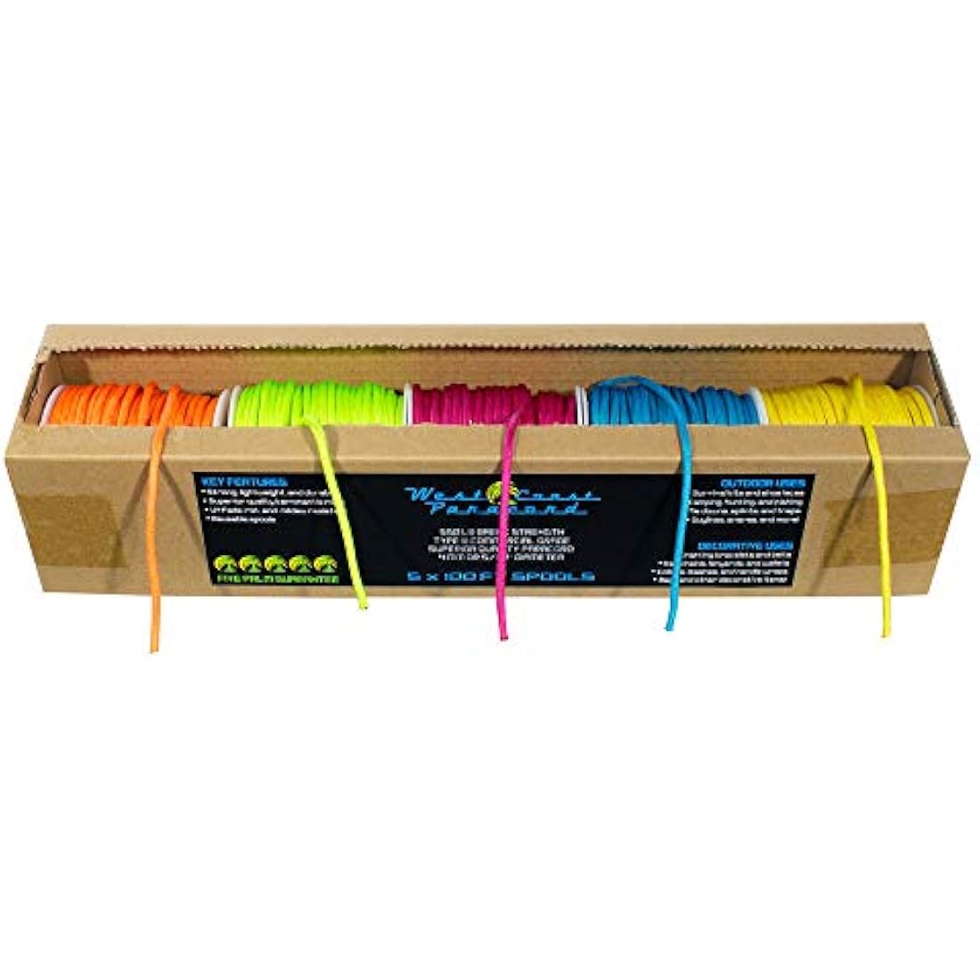 West Coast Paracord 550 Paracord Box Set - 500ft Total (5 x 100ft Spools)