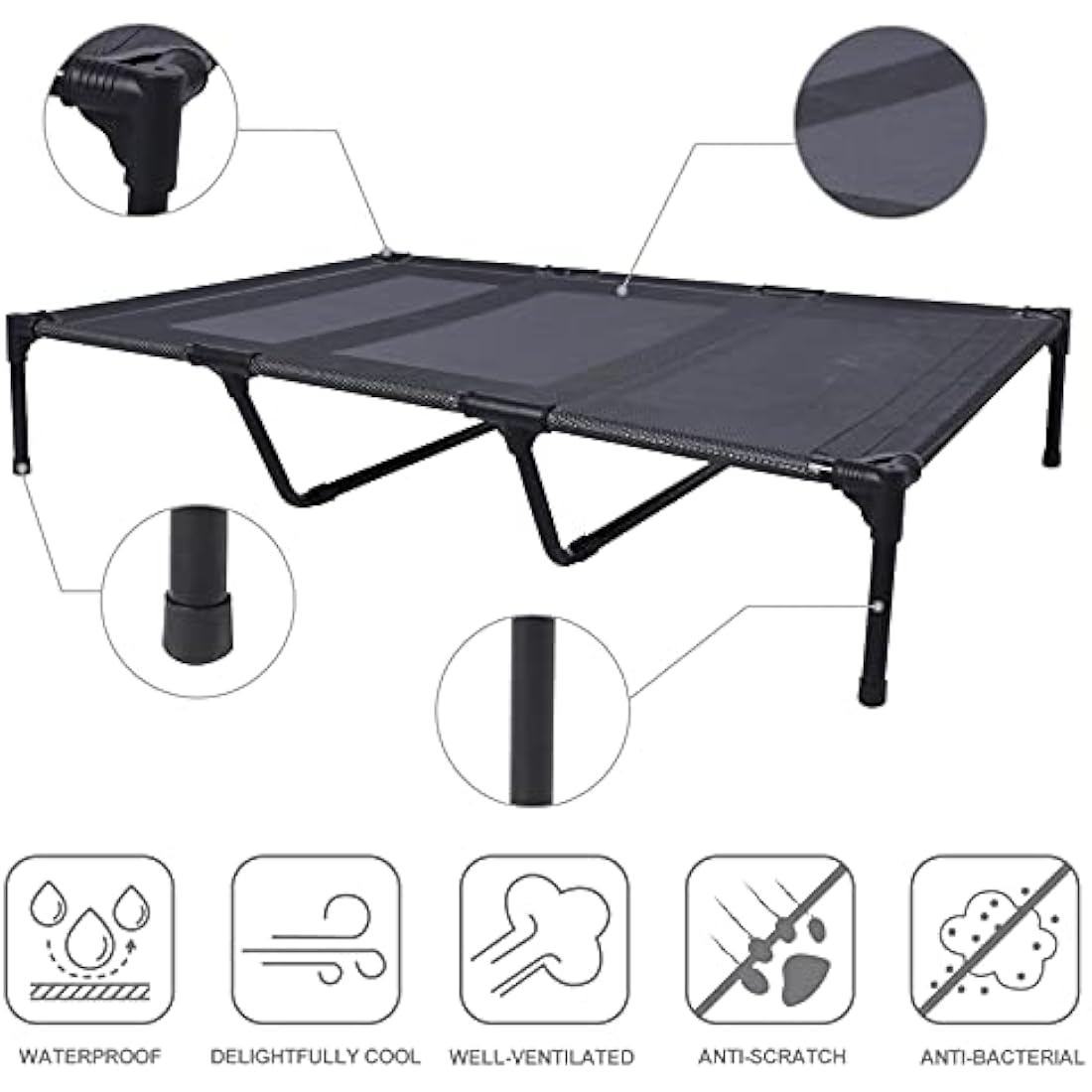ANWA Elevated Dog Bed – Large Raised Outdoor Pet Cot with Teslin Mesh