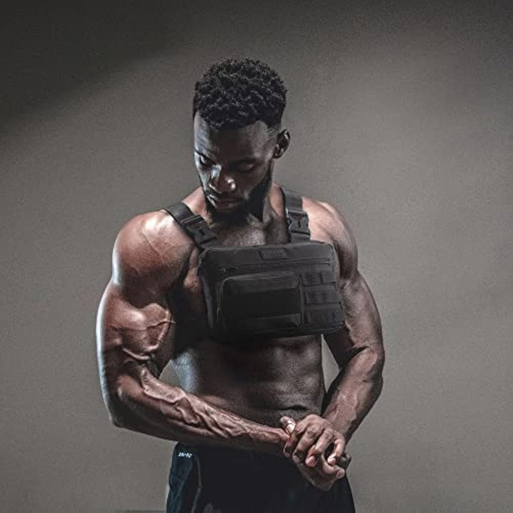 Fitdom Tactical Sports Utility Chest Pack | EDC Rig Pouch Vest - Black