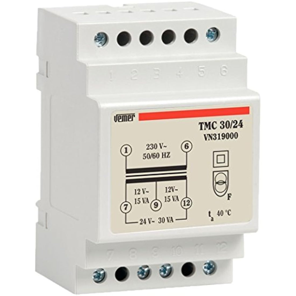 Vemer TMC 30/24 DIN Rail Transformer | 230V to 12-24V | 30VA Power