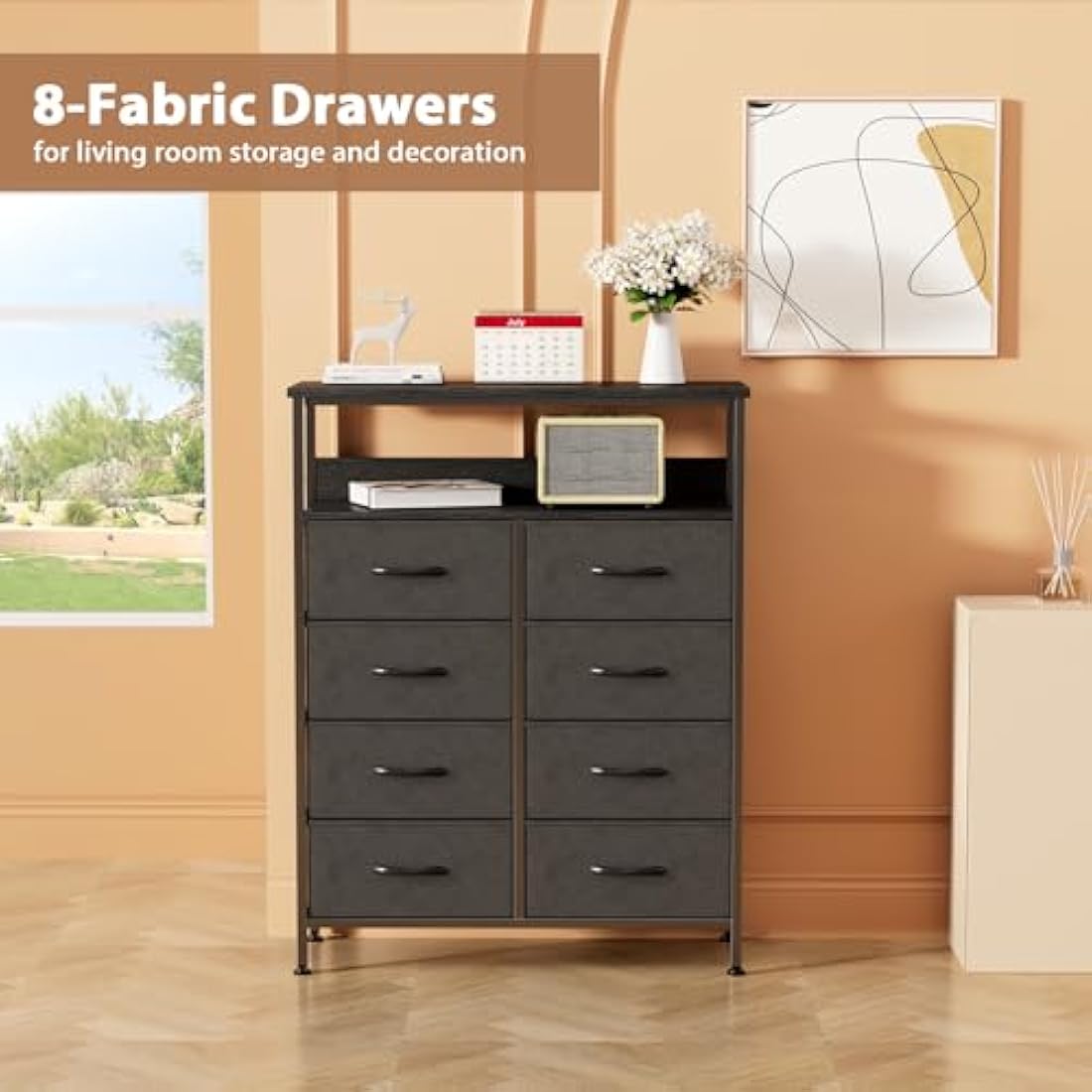 8-Drawer Fabric Dresser – Tall Bedroom Chest with Shelf