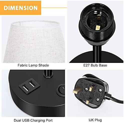 LIANTRAL Bedside Lamps Set of 2 | USB Charging Ports & Linen Shades