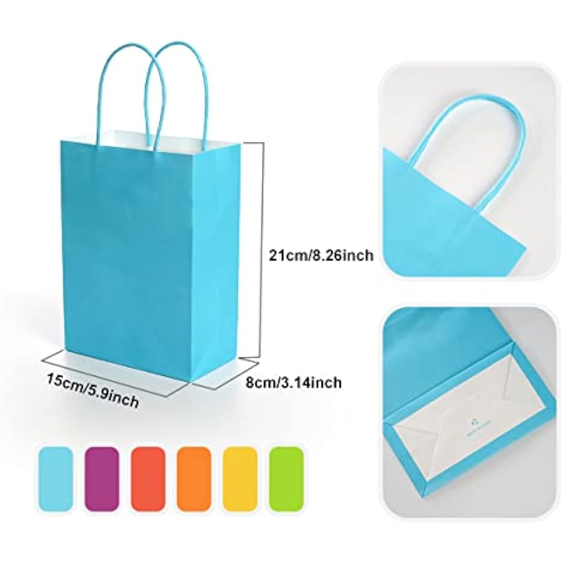 Jolof Store 30 Pcs Kraft Paper Party Bags with Handles and Stickers