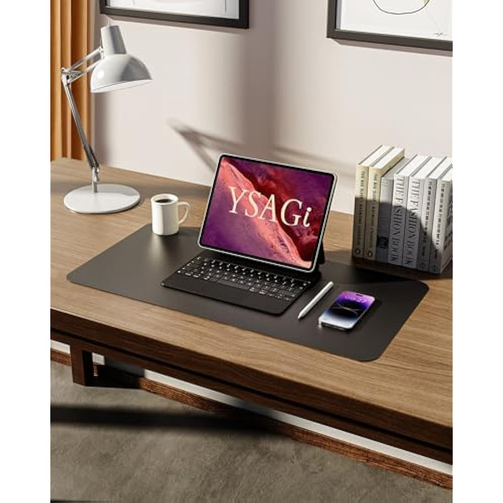 YSAGi PU Leather Desk Mat – Large Waterproof Mouse Pad, Black (60x35cm)