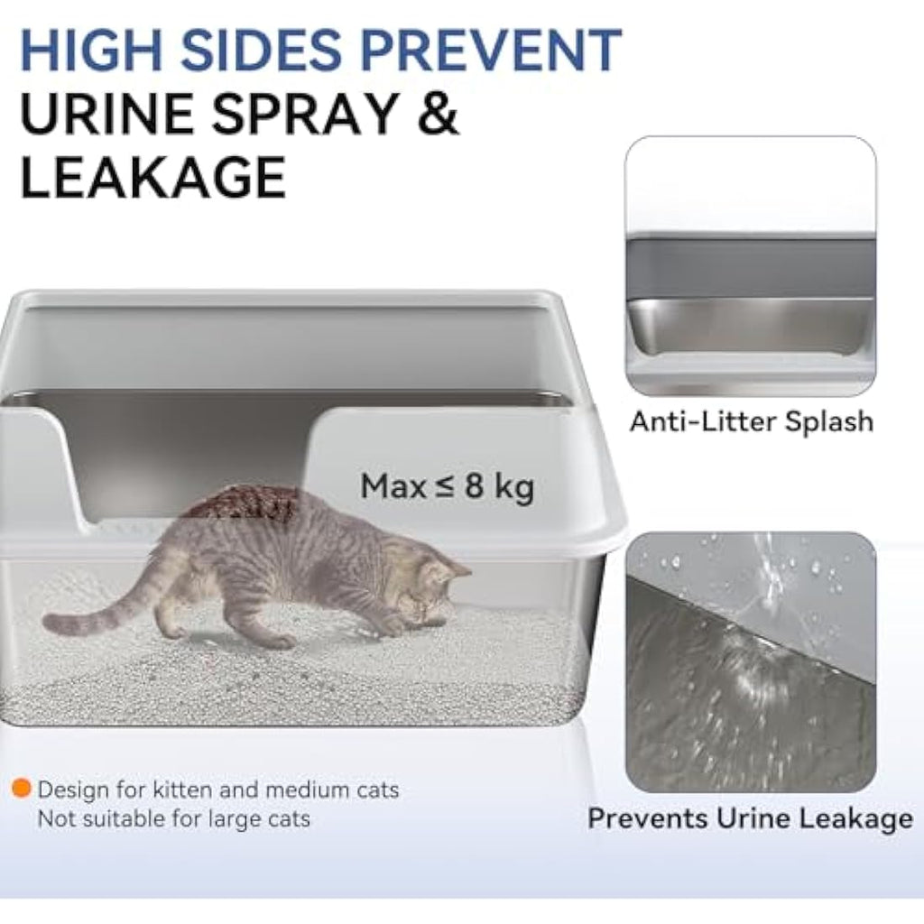 Jolof Store XXL Stainless Steel Cat Litter Tray with Metal Scoop