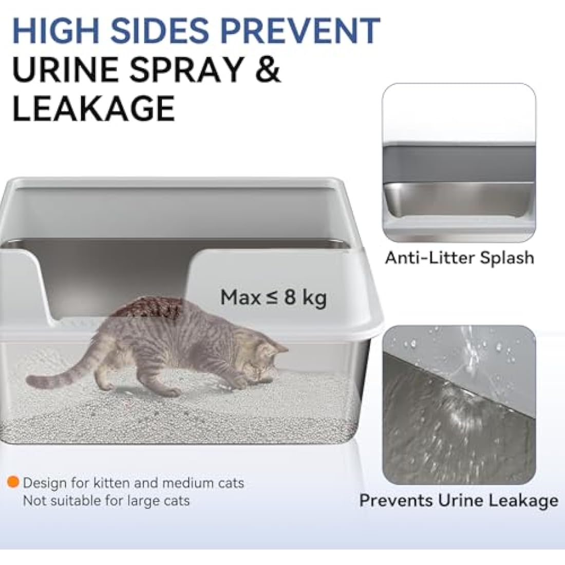 Jolof Store XXL Stainless Steel Cat Litter Tray with Metal Scoop