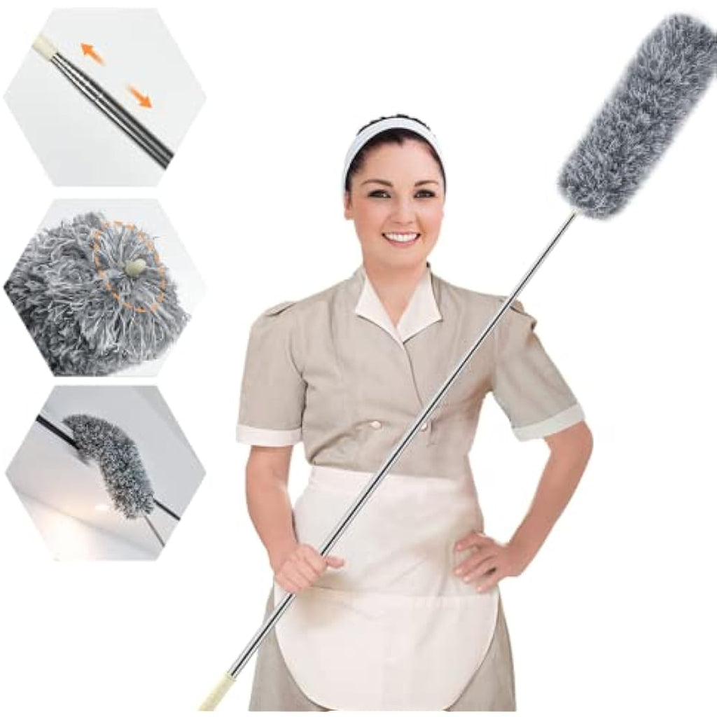 ENJSD Microfiber Feather Duster – 100in Extendable Telescopic Pole, Grey