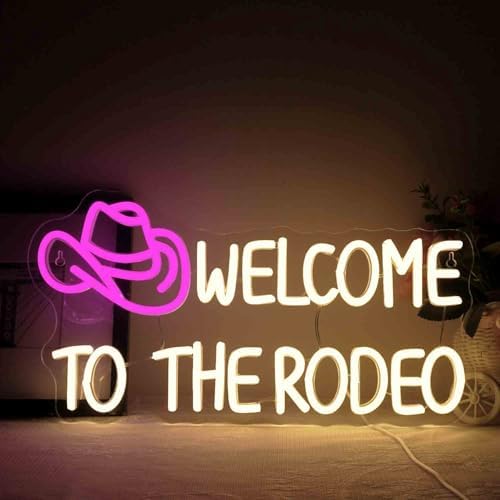 Ineonlife Welcome To The Rodeo Neon Sign | Pink Cowboy Hat LED Wall Decor