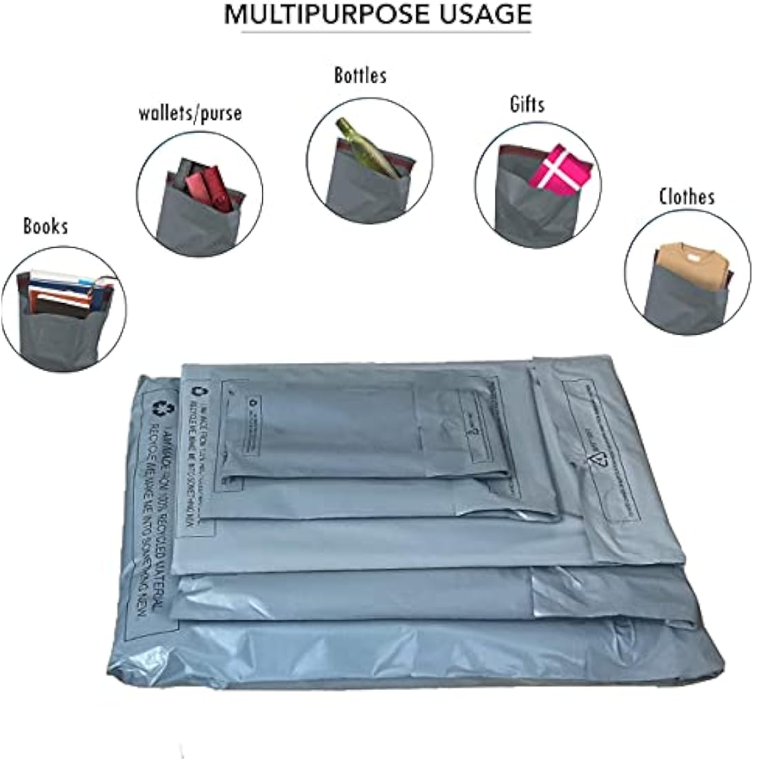 Jolof Store Grey Poly Mailing Bags - 125 Pack Assorted Sizes 50 Micron