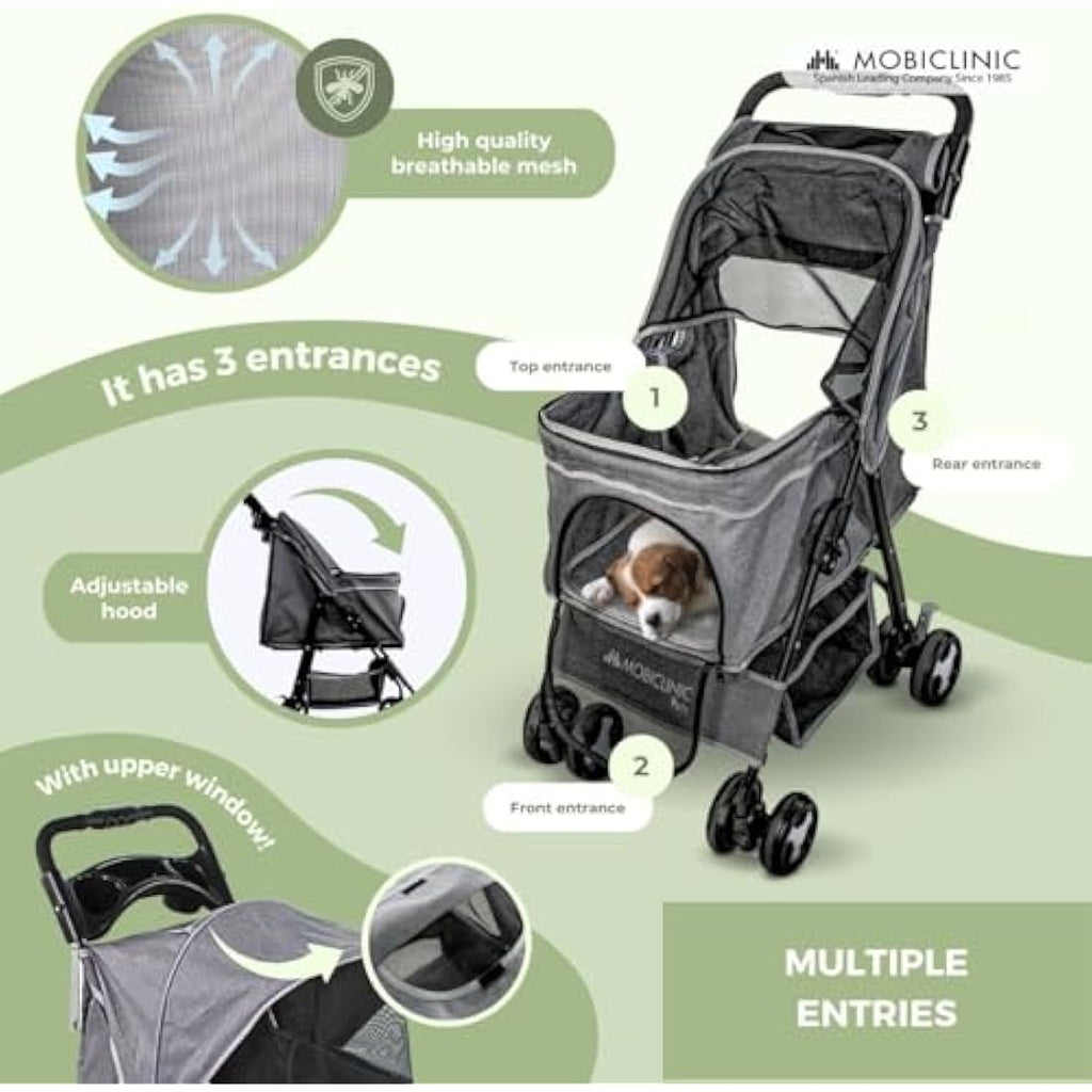 Mobiclinic Zuma Foldable Dog Pram - 15kg Pet Stroller with 360° Wheels