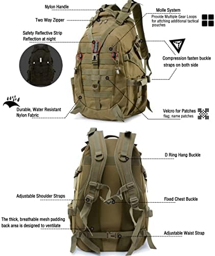 Jolof Store 35L Tactical Military Backpack – Water Resistant Molle Rucksack