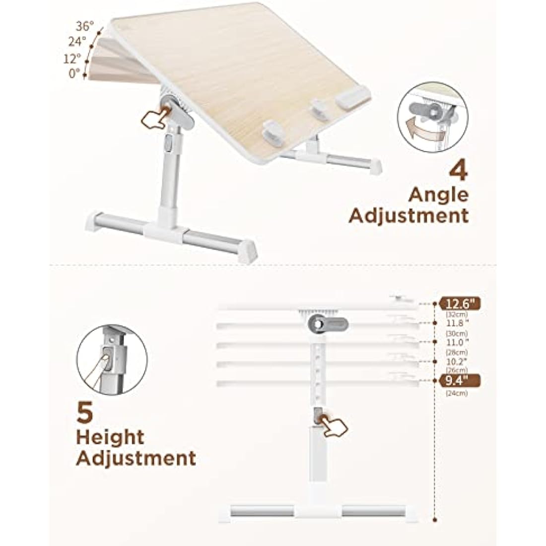 SAIJI Adjustable Laptop Bed Desk – Foldable Wood Table for 17" Laptops