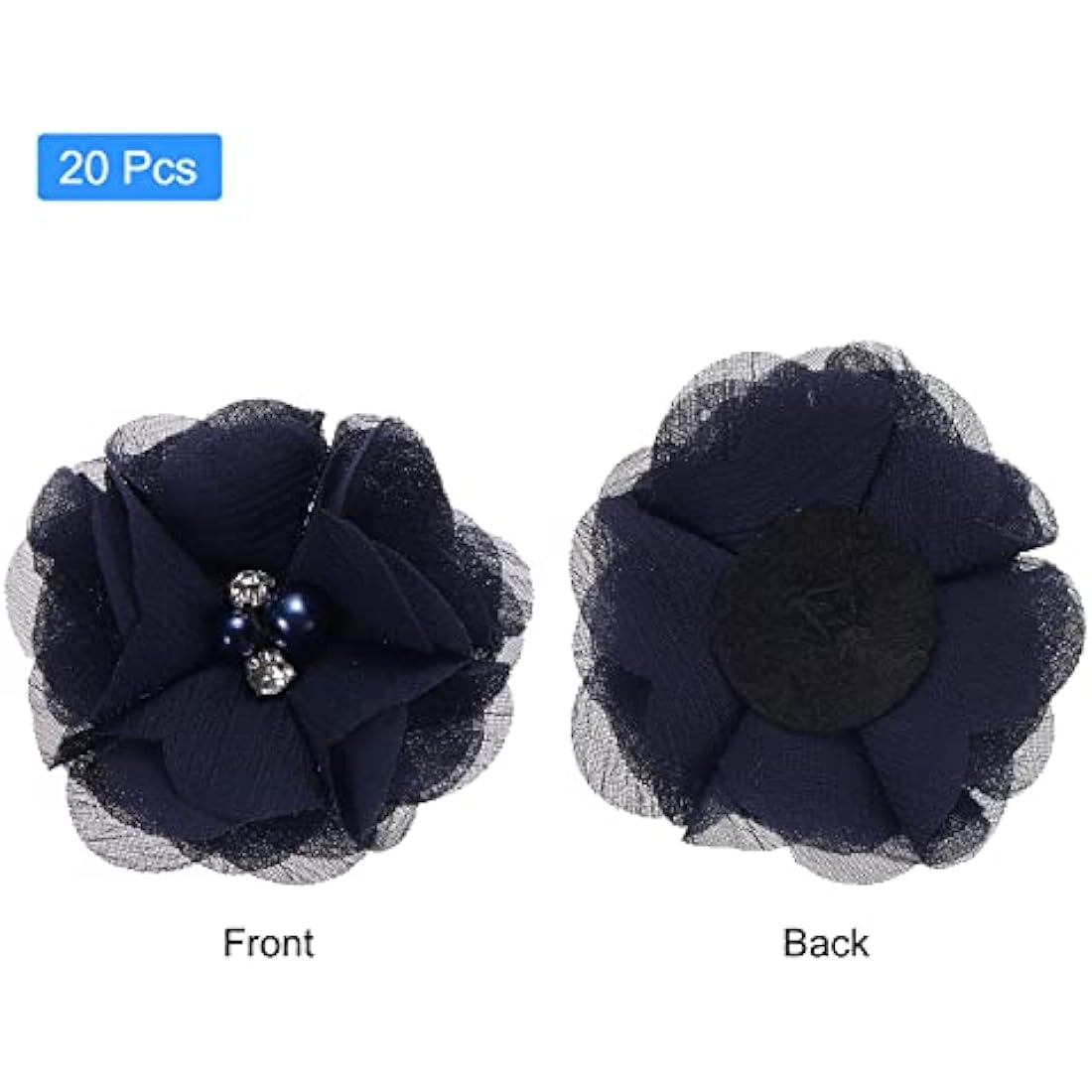 Jolof Store Dark Blue Chiffon Flower Heads with Rhinestones - 20 Pack
