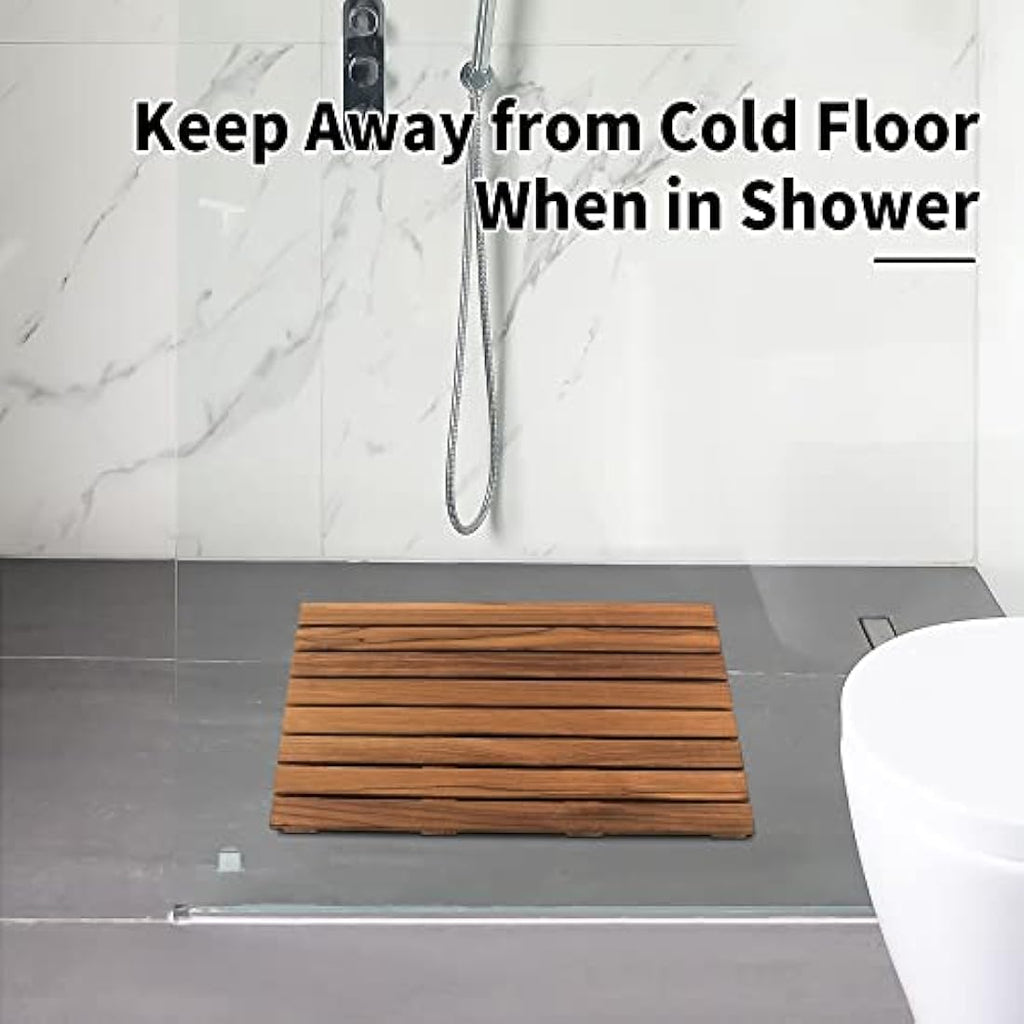 Teak Shower Mat – Non-Slip Wooden Spa Bath Mat, 66x43cm