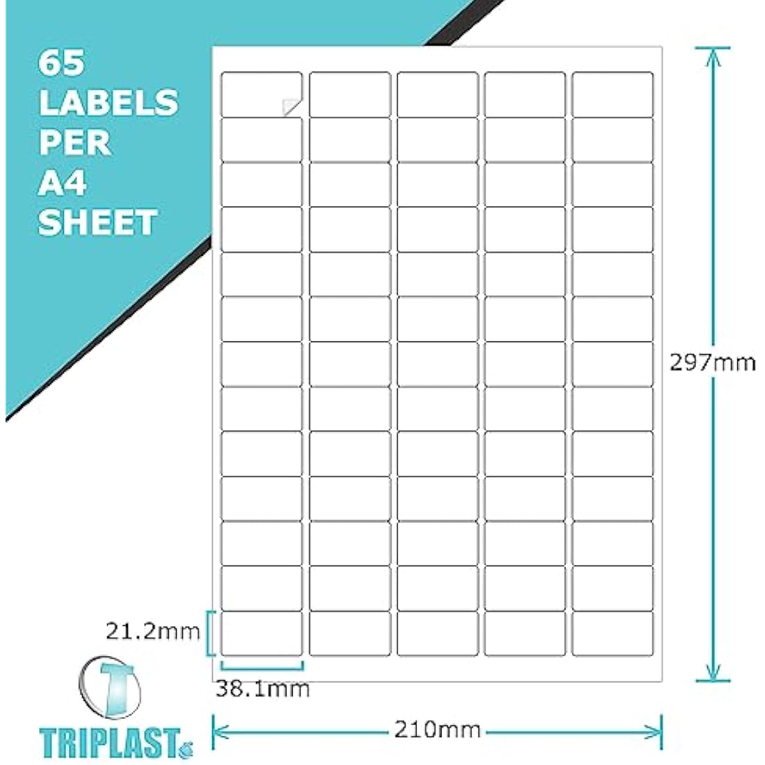 Triplast A4 Printer Labels | 65 Per Sheet | 100 Sheets White Address Stickers