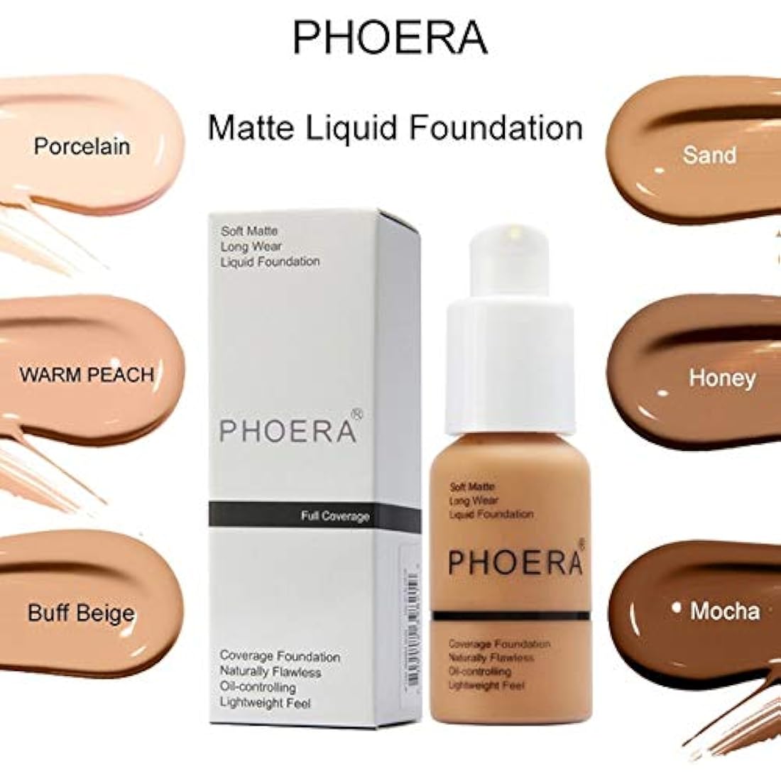 Phoera Full Coverage Liquid Foundation - Matte Oil Control (107 Honey)