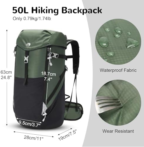Outplea 50L Hiking Backpack – Large Front Opening Trekking Rucksack