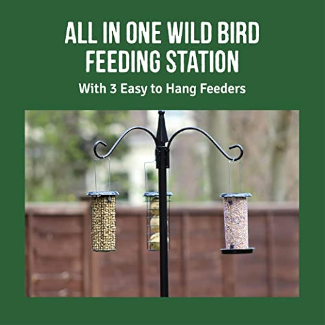 Honeyfield's Heavy Duty Bird Feeding Station | 3-Hook Garden Pole, Black