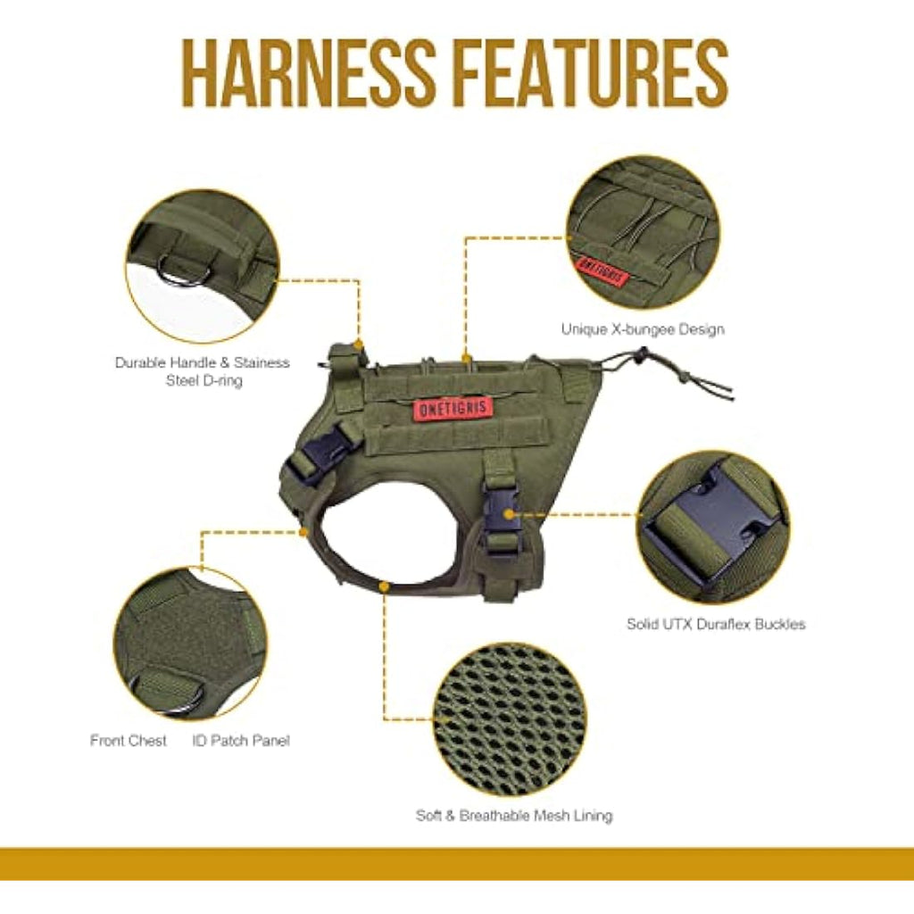 OneTigris Tactical Dog Harness | No-Pull Molle Vest - Ranger Green, XL