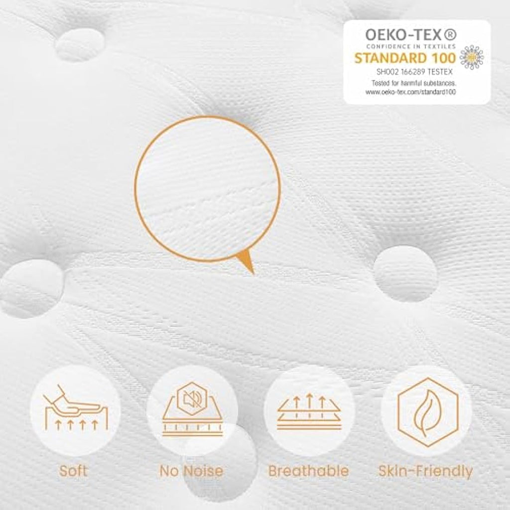 TeQsli 3FT Single Hybrid Mattress | Gel Memory Foam & Pocket Sprung