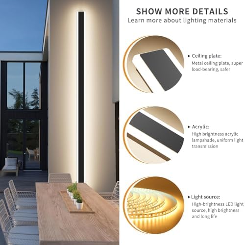 Mikeru 180cm Outdoor LED Strip Wall Light – 60W IP65 Modern Black Sconce