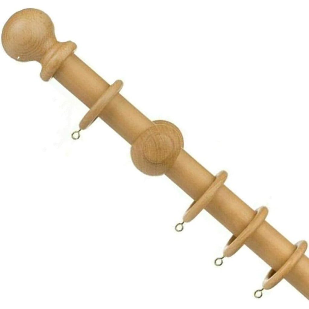 Wooden Curtain Rail Pole Set – Beechwood Rod, 120cm