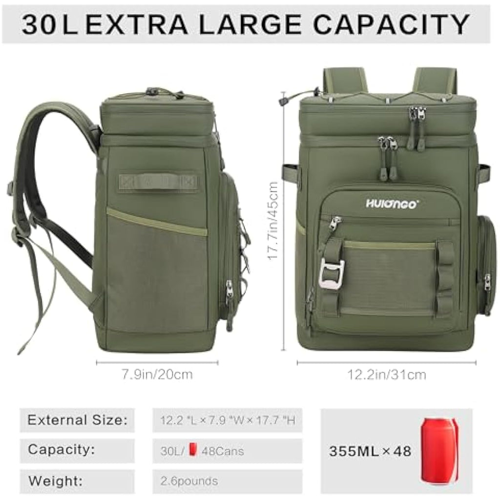 Hulongo Insulated Cooler Backpack | 35-Can Large Waterproof Leakproof Bag