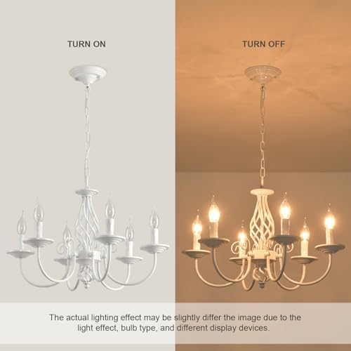 JIINOO French Country 6-Light Chandelier – Rustic White Farmhouse Pendant