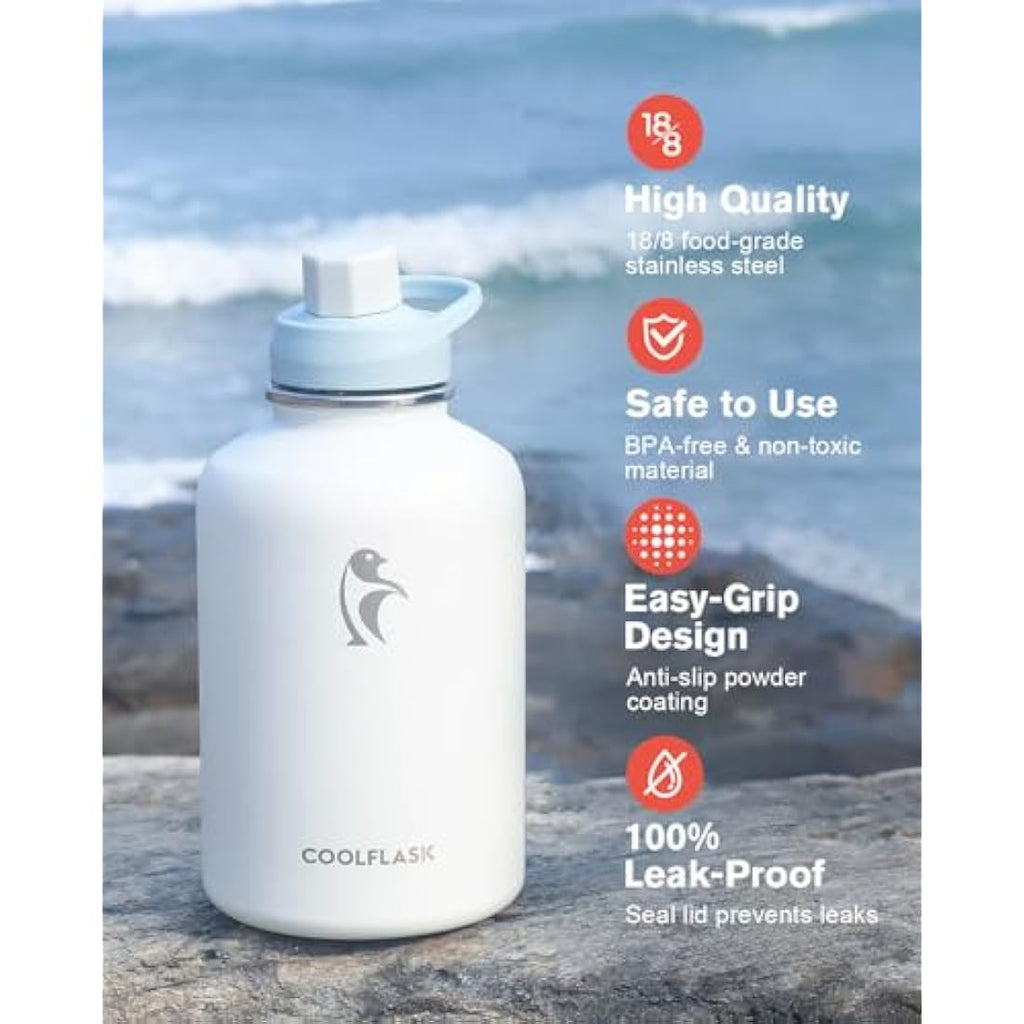 Coolflask 2L Insulated Water Bottle | Half Gallon Stainless Steel