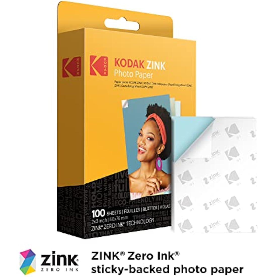 Kodak 2x3" Zink Photo Paper - 100 Sheets Sticky-Back for Mini Printers