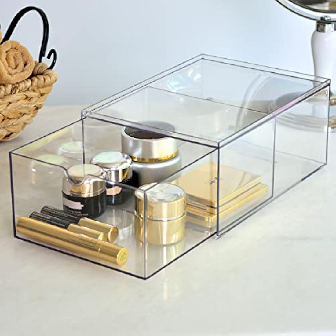 Youngever 2 Pack Stackable Clear Plastic Makeup Organizer Drawers