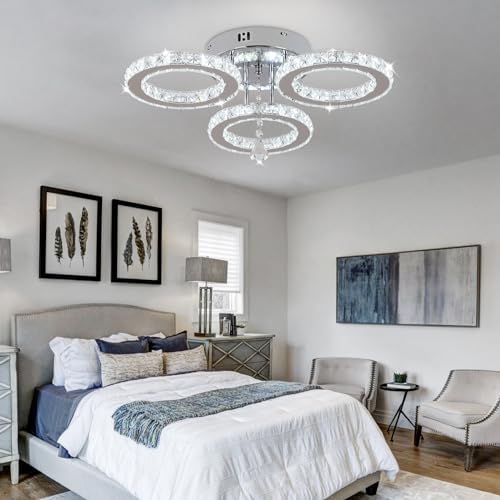 VETRULUS Modern Crystal LED Chandelier | 3-Ring Flush Mount Ceiling Light