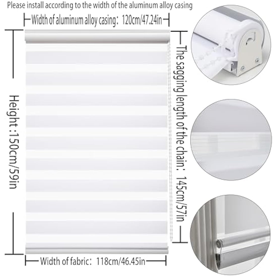 Taiyuhomes Zebra Roller Blind – White Day and Night Blackout Curtains