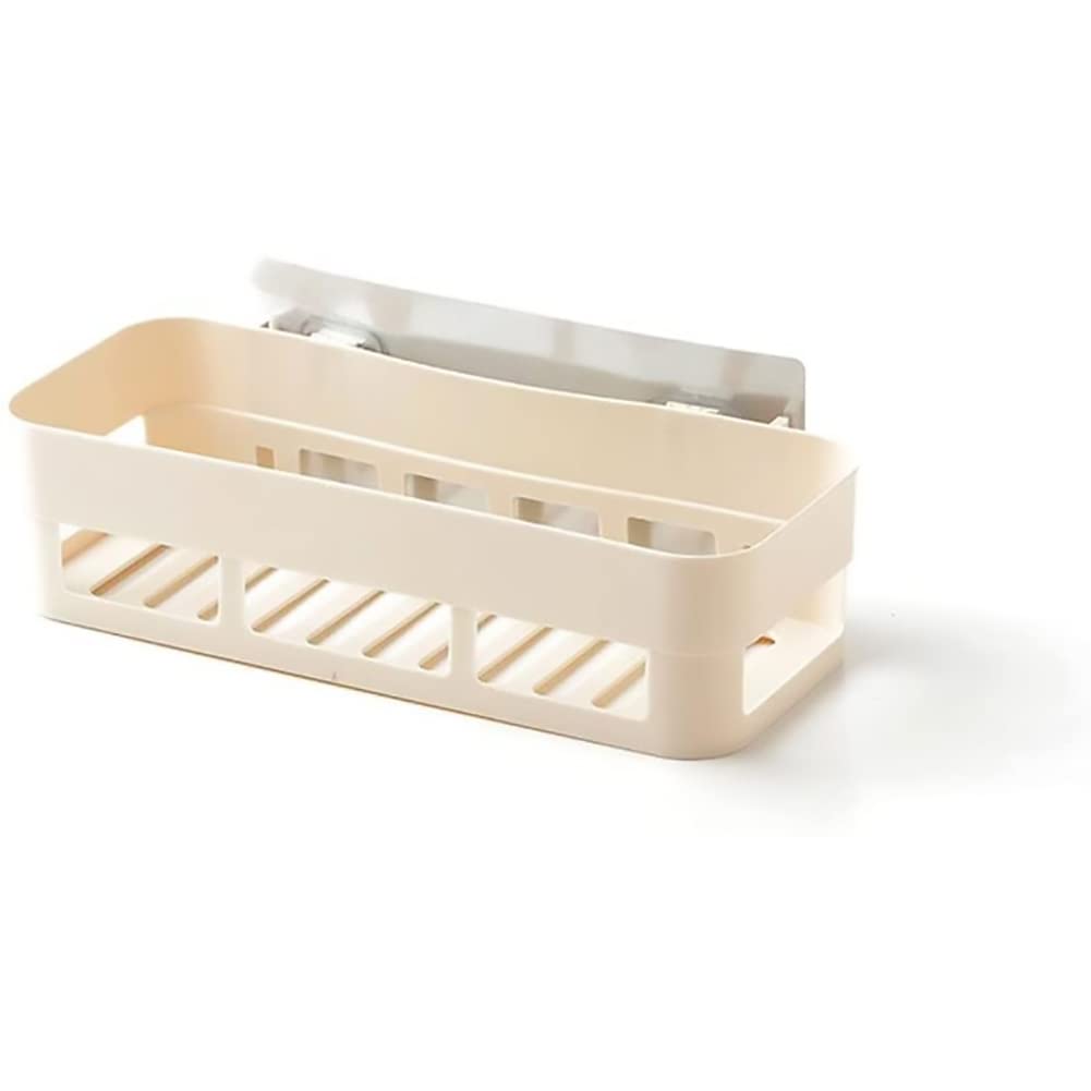 Cyrank Adhesive Shower Caddy – No-Drilling Plastic Bathroom Shelf, Beige