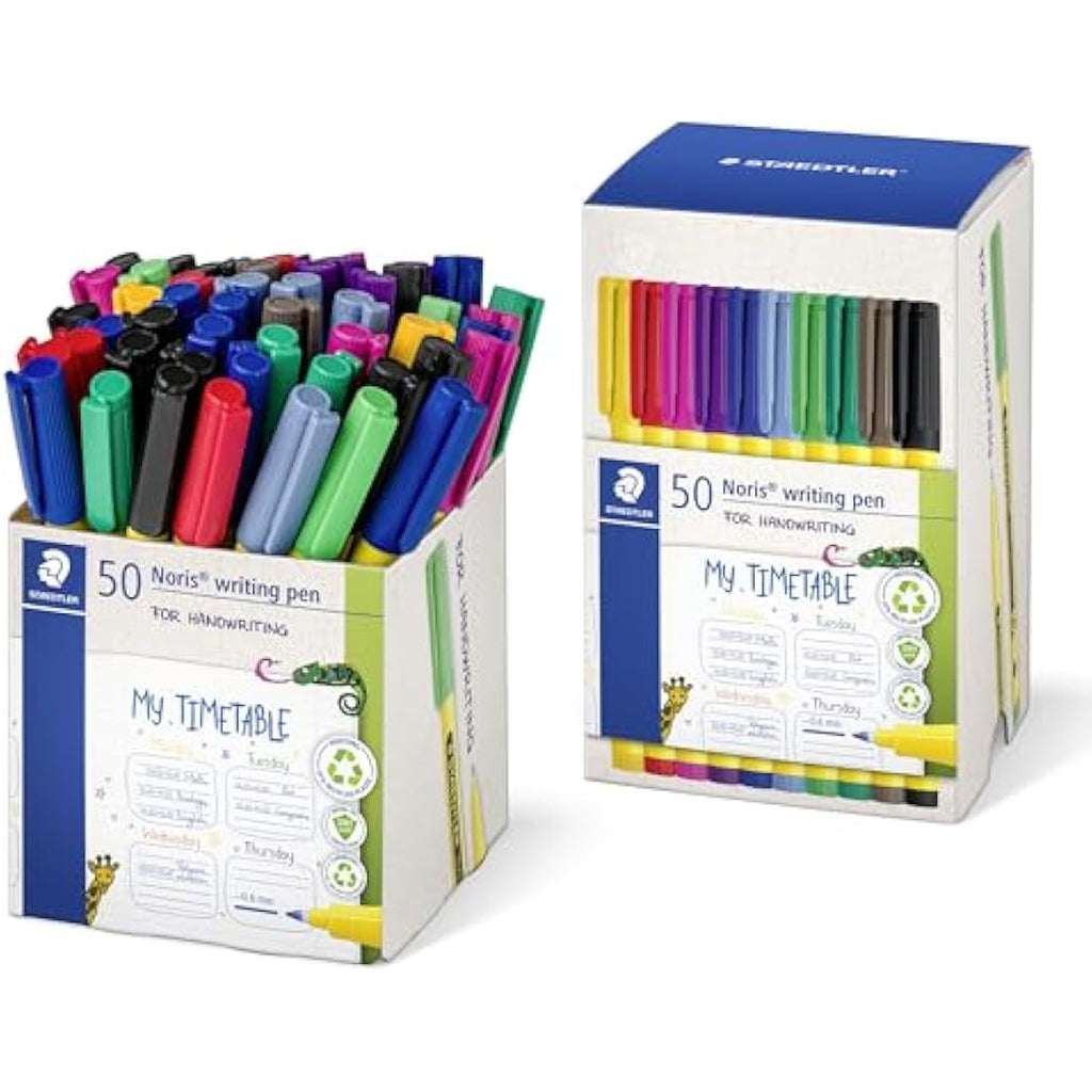 STAEDTLER Noris Handwriting Pens – Assorted Colours – Pack of 50