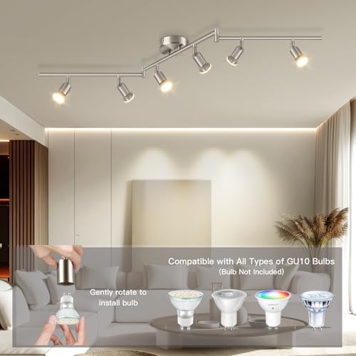 Dehobo 6-Way Ceiling Spotlight – Matte Nickel Adjustable GU10 Track Light