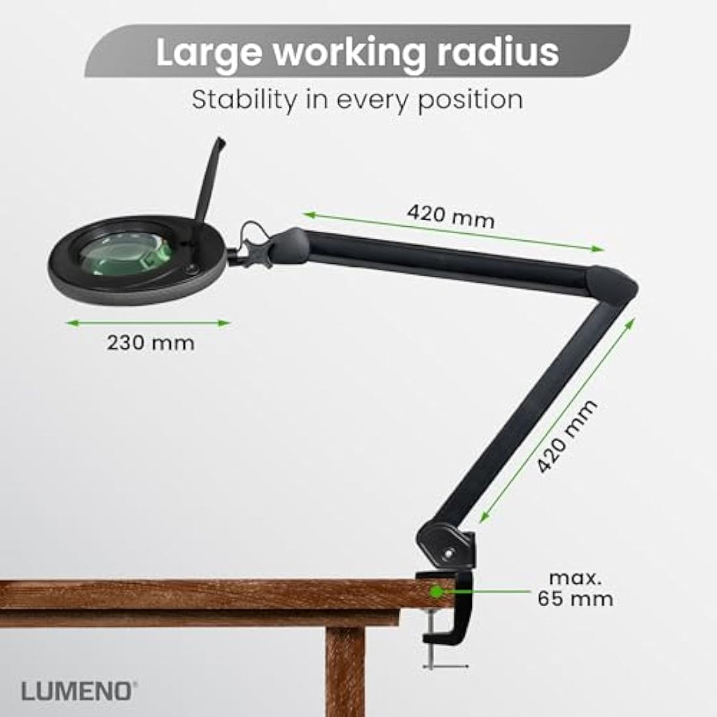 Lumeno 7213SW LED Magnifying Lamp | 127mm Glass Lens | 950 Lumen, 3 Diopters