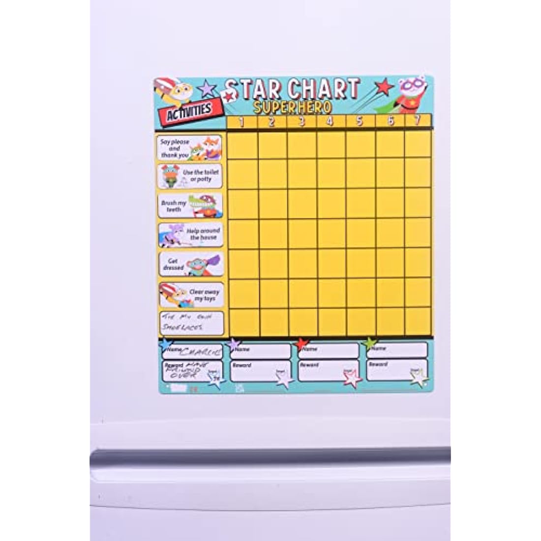 Fiesta Crafts Superhero Magnetic Reward Chart – 4 Child Chore Board