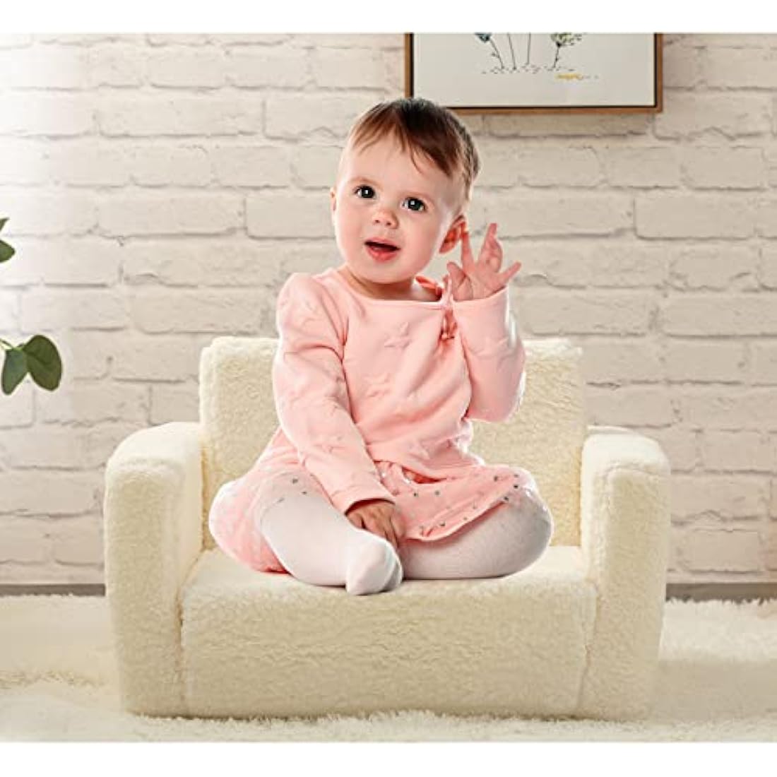 BEJOY Kids 2-in-1 Flip Out Sofa Bed – Sherpa Toddler Convertible Chair, White