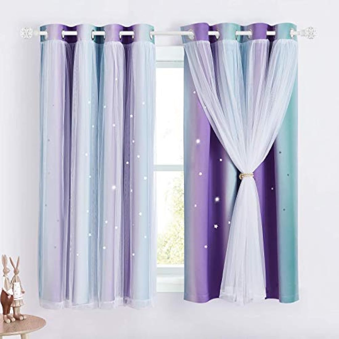 NICETOWN Star Blackout Curtains | 2 Panels | Purple & Blue | 52 x 54 Inch
