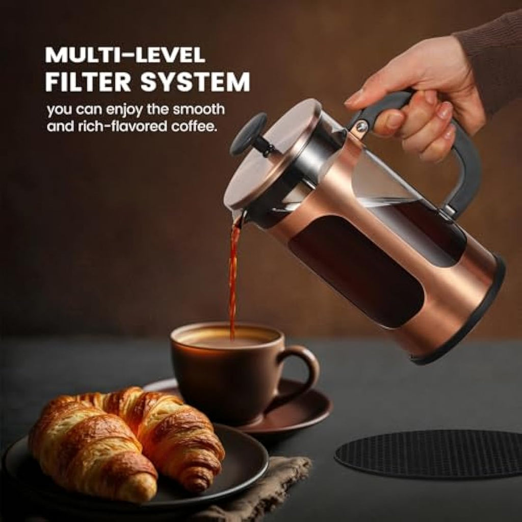 KOOYAT French Press Coffee Maker | 1000ml Copper & Borosilicate Glass