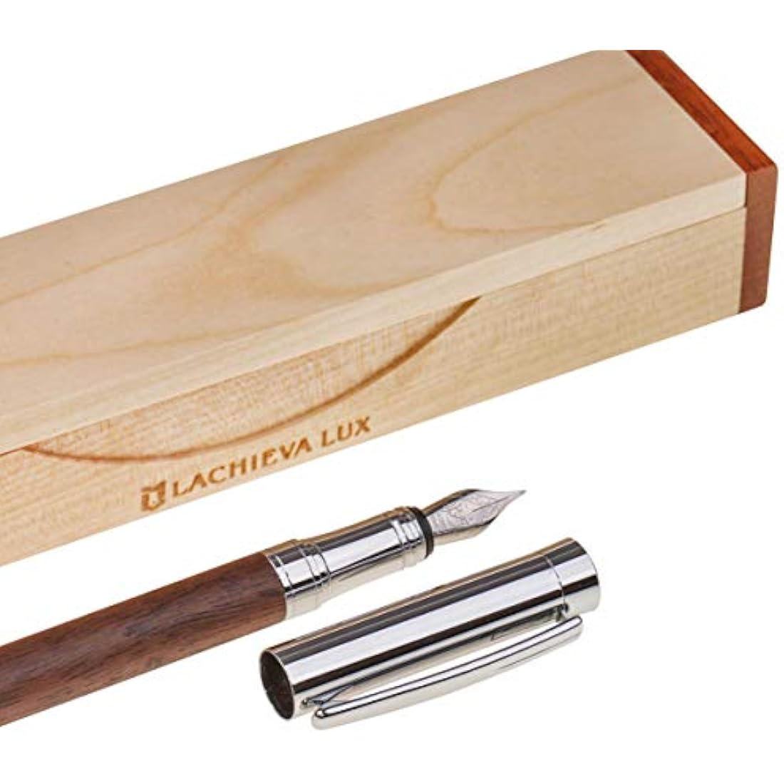 LACHIEVA Luxury Walnut Wood Fountain Pen with German Fine Nib